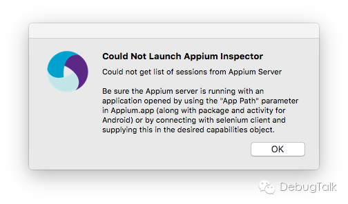 Appium Inspector Error