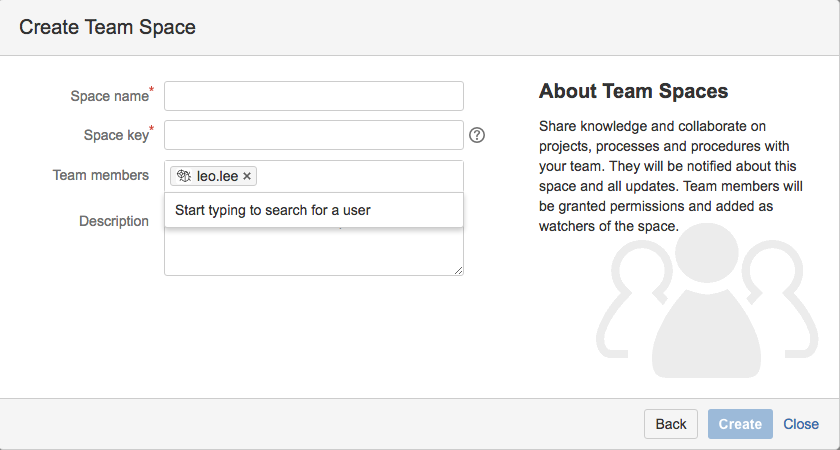 Create team space in Confluence